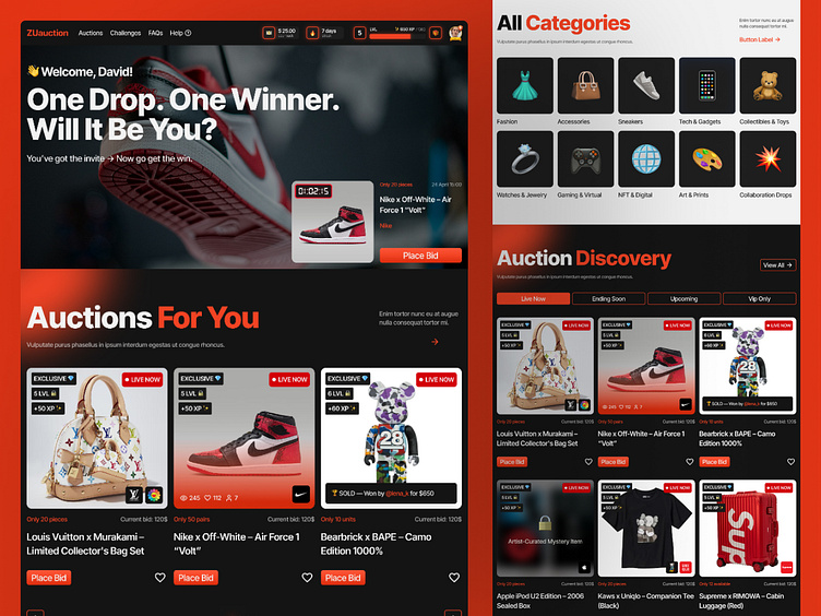 ZUauction marketplace UI design sample